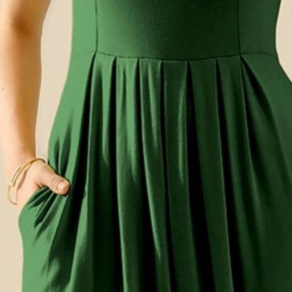 Women's Casual Simple Dark Green Tank Dress w Pockets sz 1X - Picture 3 of 8
